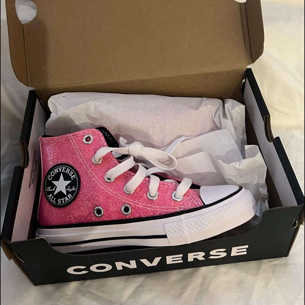 Girls -juniors pink and white converse high top sneakers